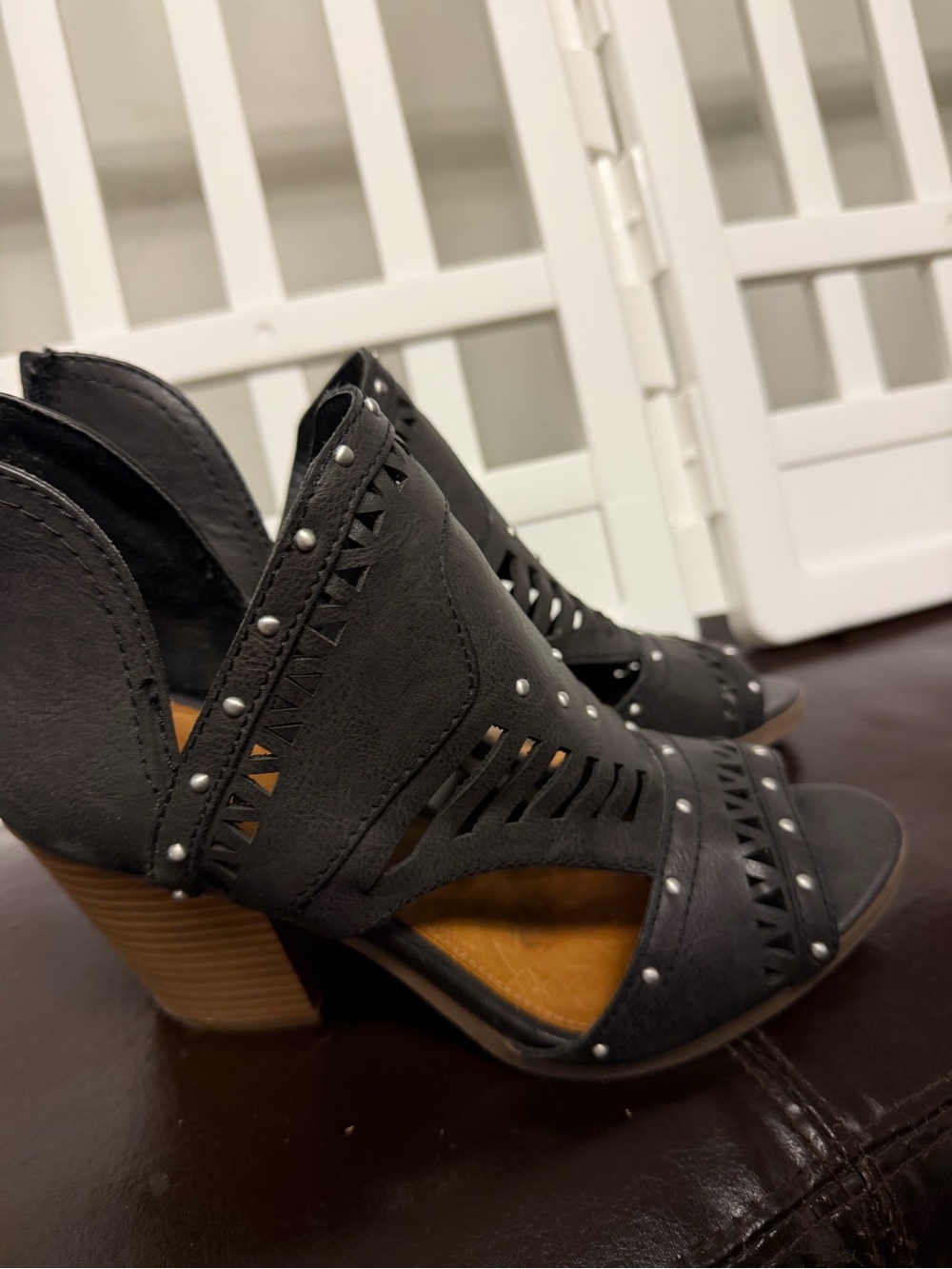 Maurices Black Studded Cutout Block Heel Sandals